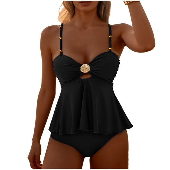 Einccm Women's Two Piece Swimsuit with Ruched Front, Adjustable Straps, Tummy Control, High Stretch Fabric, Elegant Beach and Pool Outfit