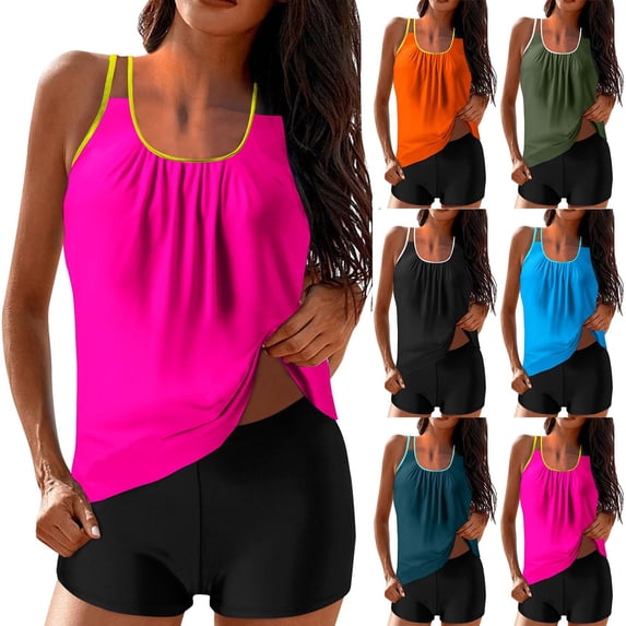 Einccm Women's Two Piece Tankini Set High Waisted Tummy Control Back Strappy Design Elegant Beach Swimwear