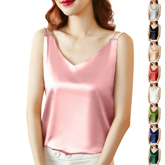 Einccm Women's V Neck Sleeveless Cami Tank Top Solid Basic Camisole Shirt Comfortable Casual Summer Top for Daily Wear Going Out Trendy Style