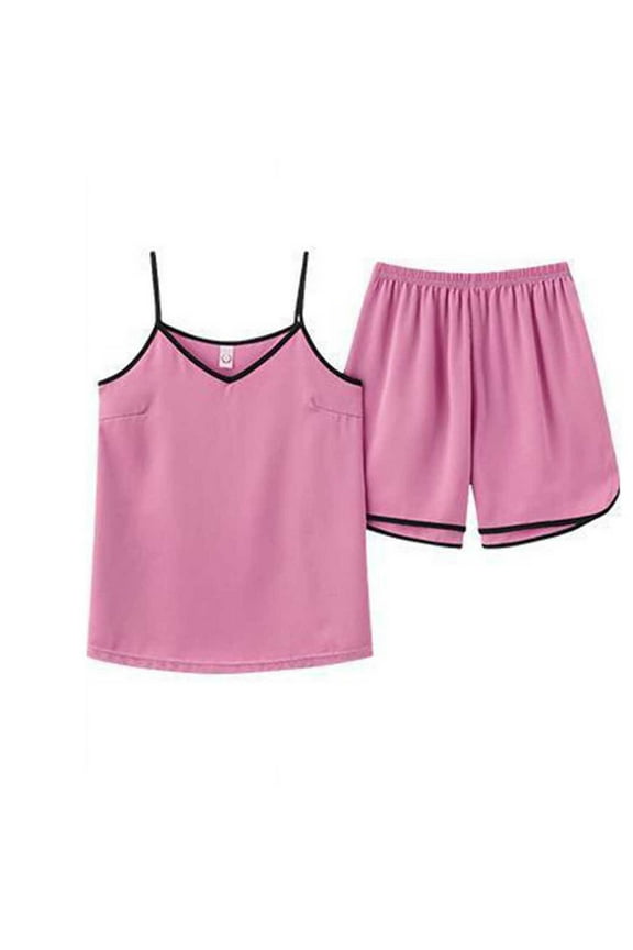 Women's V-Neck Suspender Pajamas Set, Solid Color Sleepwear Lingerie, Soft Stretch Fabric for Comfortable Home Loungewear, Valentine's Day or Honeymoon Nightwear