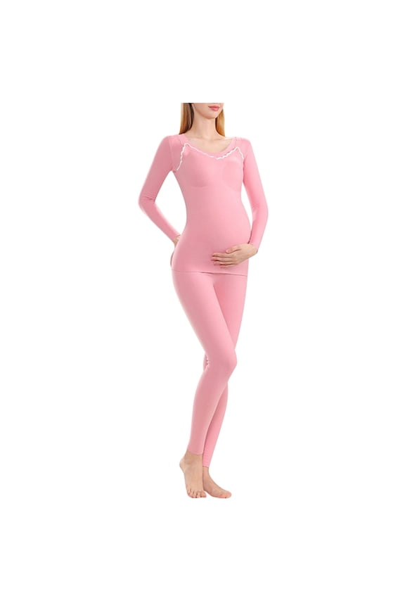 Women's Warm Polyester Maternity Pajama Set, Long-Sleeve Casual Loungewear Top and Pants, Soft and Comfortable Sleepwear for Winter and Spring, Ideal for Home, Daily Wear