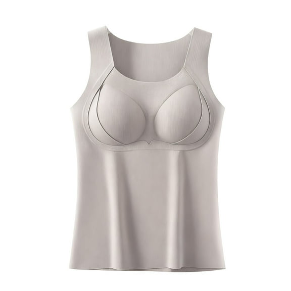 Einccm Women's Warm Seamless Built-in Bra Camisole Tank Top with Fleece Lined Bottom for Winter, Thermal Undershirt for Fall and Winter Comfort, Daily Casual Wear and Cozy Nightwear Innerwear