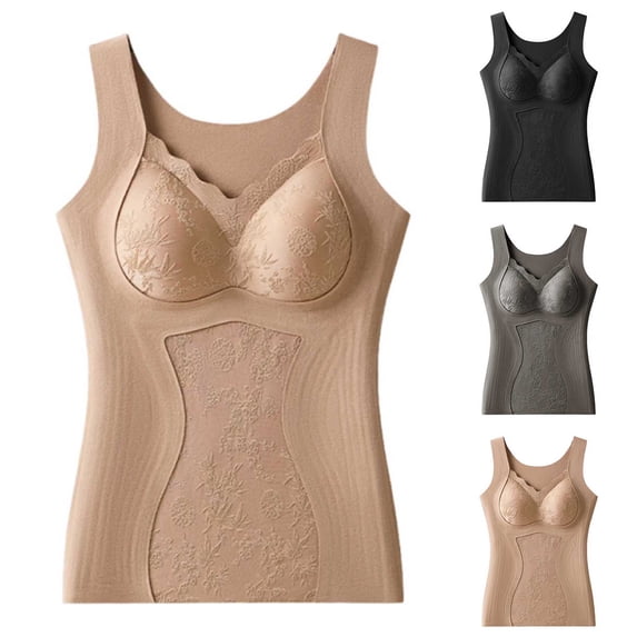 Einccm Women's Winter Warmth Fleece Lined Camisole with Lace Backless Design and Removable Pads Seamless Body Shaper Base Layer Top for Cold Weather Casual Daily Wear