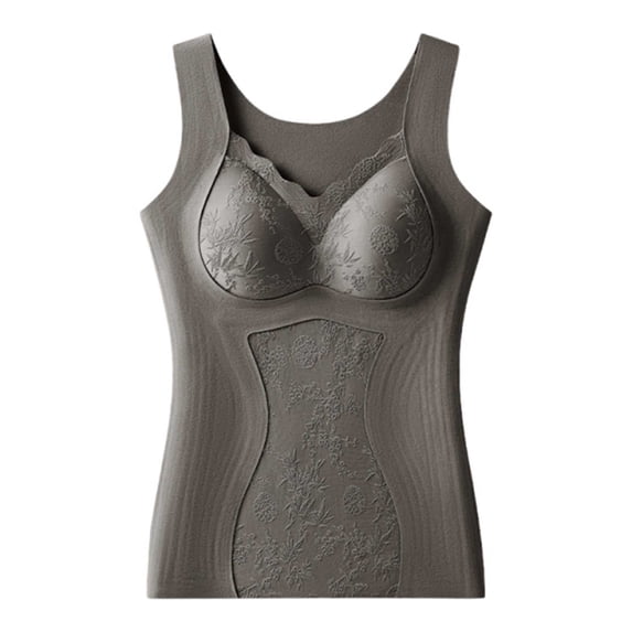Einccm Women's Winter Warmth Fleece Lined Camisole with Lace Backless Design and Removable Pads Seamless Body Shaper Base Layer Top for Cold Weather Casual Daily Wear