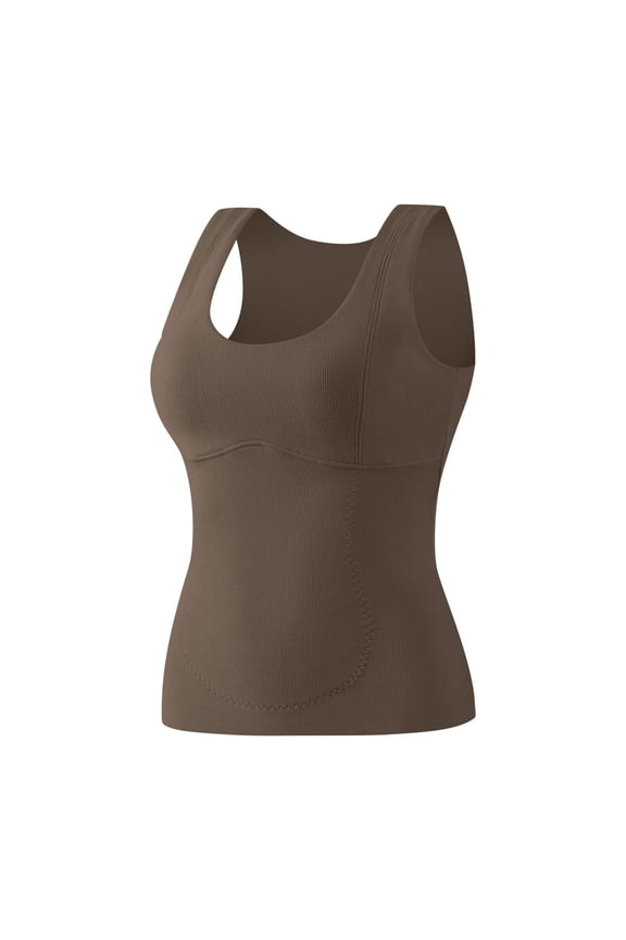 Women's Winter Warmth Fleece Lined Seamless Padded Camisole, Solid Color Thermal Tank Top Backless Bra Base Layer for Daily Casual Wear and Cold Weather