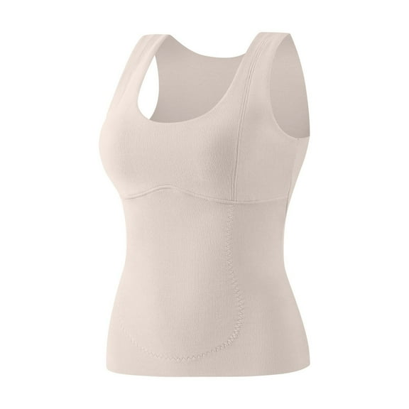 Einccm Women's Winter Warmth Fleece Lined Seamless Padded Camisole, Solid Color Thermal Tank Top Backless Bra Base Layer for Daily Casual Wear and Cold Weather