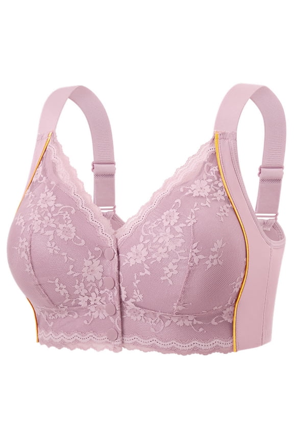 Women's Wireless Front Buckle Lace Bra for Daily Wear, Breathable, Thin and Comfortable, Soft Polyester Material, Supportive and Seductive Design