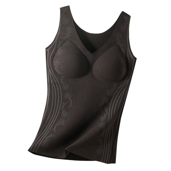 Einccm Womens Built-in Bra Thermal Tank Top Heated Warm Camisole Round Neck Fitted Undershirt with Chest Padding Soft Breathable Winter Base Layer for Casual Daily Wear