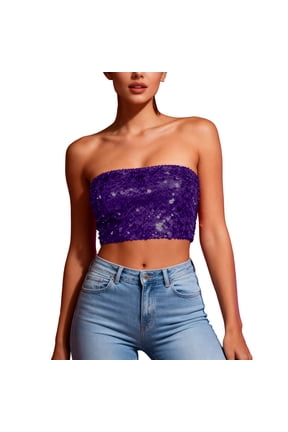 Womens Sequin Strapless Bandeau Tube Top Backless Sleeveless Crop Cami Slim Fit Party Clubwear Tube Shirt for Going Out Festival Holiday Trendy Summer Fashion