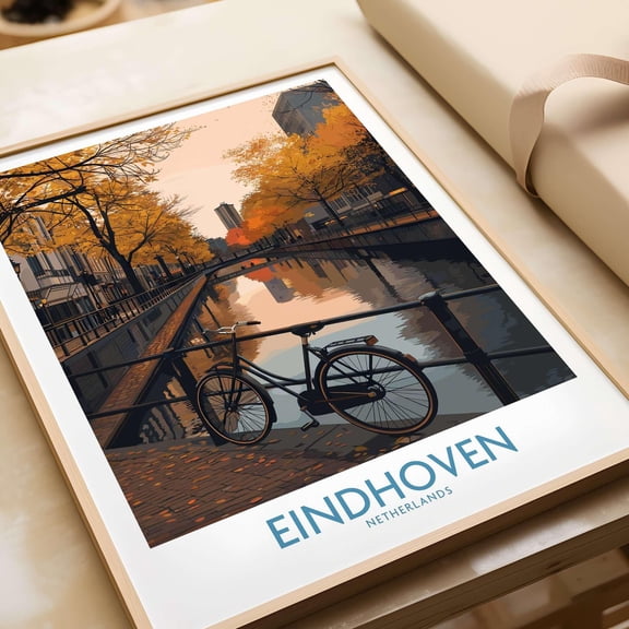 Eindhoven Autumn Cityscape Print Cozy Fall Leaves Decor