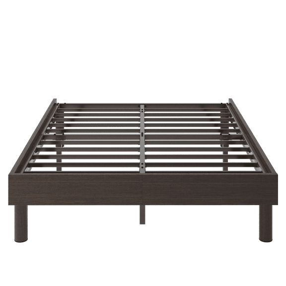 Einfach 13.8" Queen Size Wooden Bed Frame with Recessed Design and Upgraded Structure, No Box Spring Needed, Coffee Brown