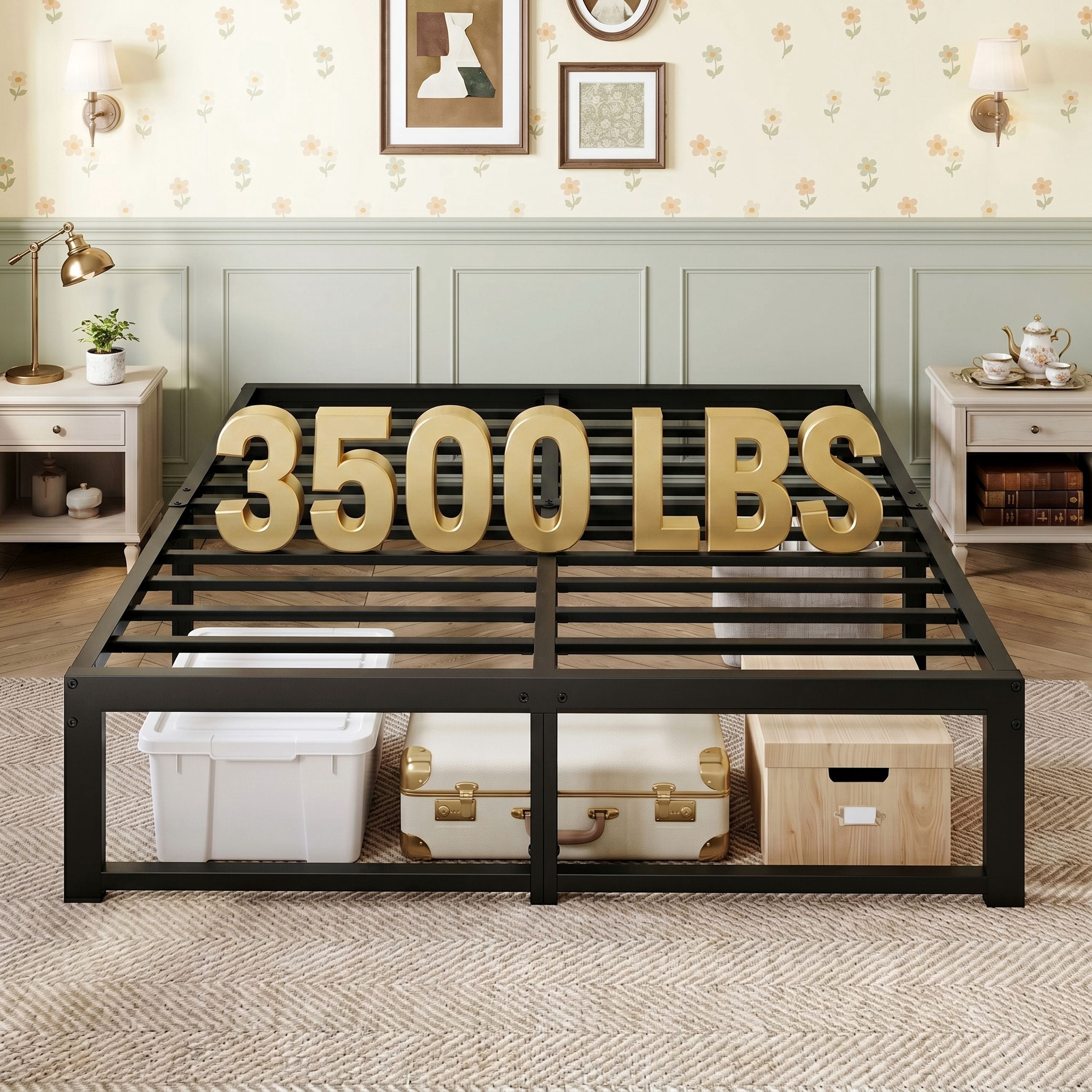 Einfach 14" Full Size Bed Frame, Metal Platform Bed with Ample Under-Bed Storage Space, Upgraded Frame Structure, 3500 LBS Capacity, Black