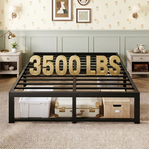 Einfach 14" Full Size Bed Frame, Metal Platform Bed with Ample Under-Bed Storage Space, Upgraded Frame Structure, 3500 LBS Capacity, Black
