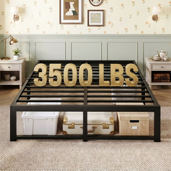 Einfach 14" Full Size Bed Frame, Metal Platform Bed with Ample Under-Bed Storage Space, Upgraded Frame Structure, 3500 LBS Capacity, Black