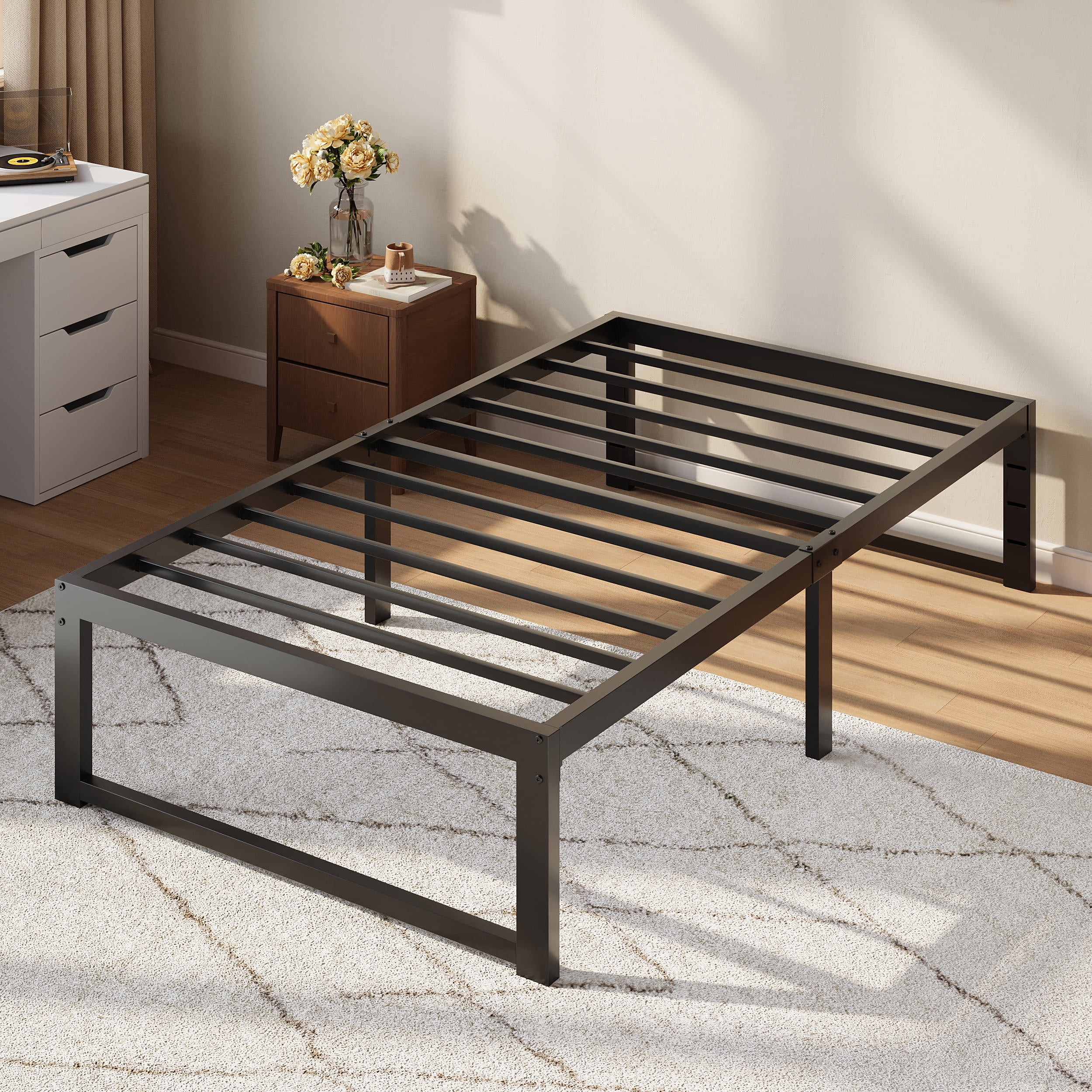 Einfach 14" Twin Bed Frame, Heavy Duty Metal Slat Platform with Ample Underbed Storage, Noise Free, Black