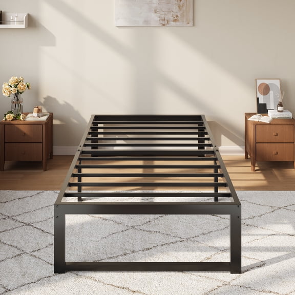 Einfach 14" Twin Bed Frame, Heavy Duty Metal Slat Platform with Ample Underbed Storage, Noise Free, Black