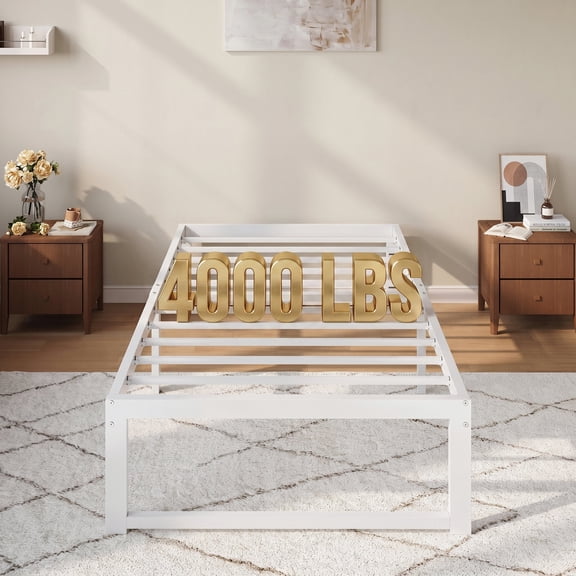 Einfach 14" Twin Bed Frame, Heavy Duty Metal Slat Platform with Ample Underbed Storage, Noise Free, White