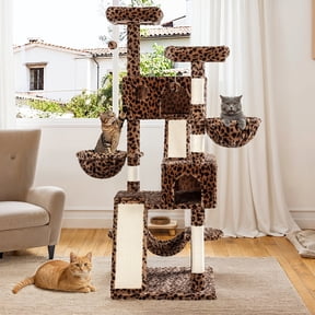 Einfach 65.7" Large Cat Tree and Tower for Cats, Condo House with Hammock, 2 Scratching Boards & 5 Scratching Posts, Leopard Print