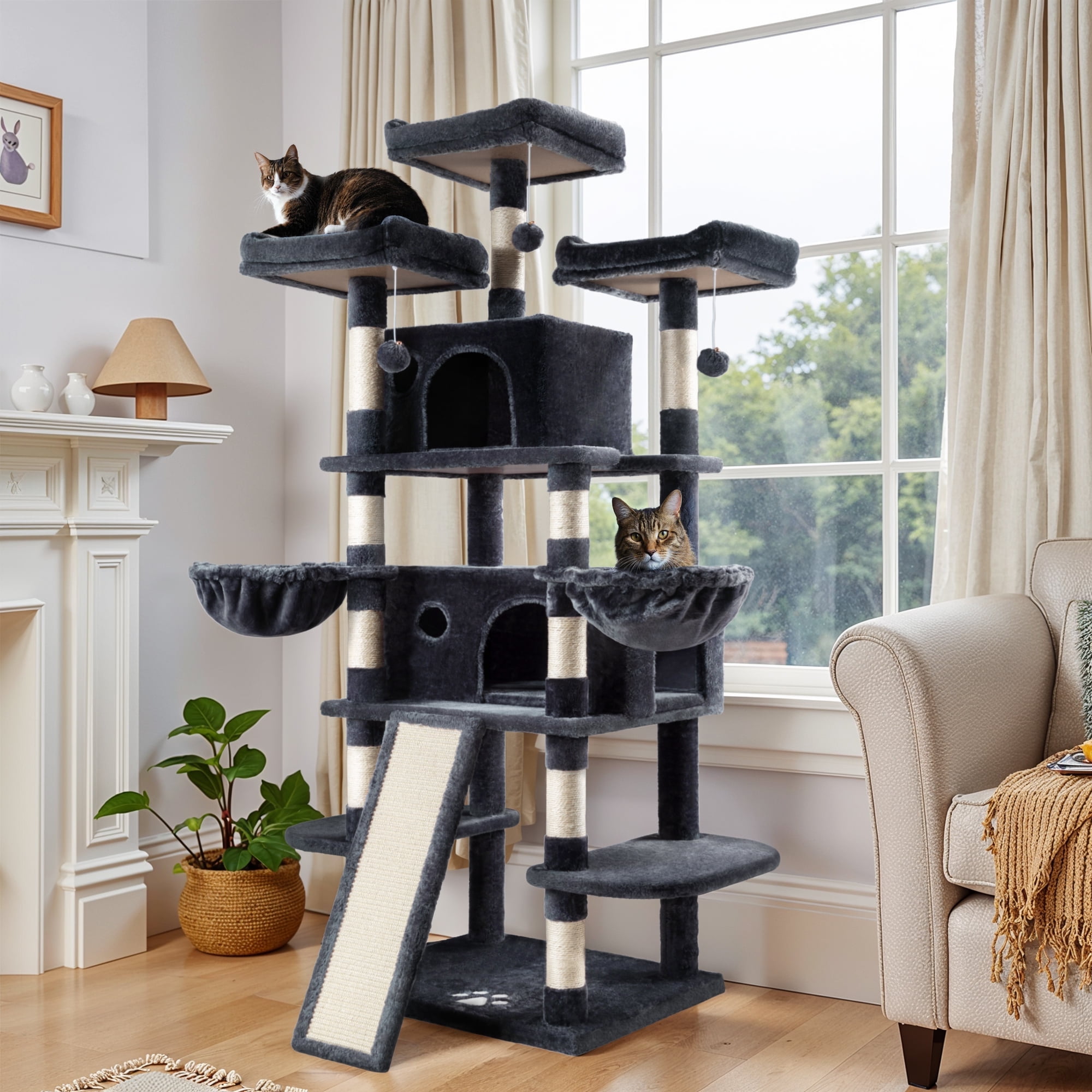 Einfach 68" X-Large Cat Tree and Tower with Condo Houses, Scratching Board & Posts for Indoor Cat, Dark Blue