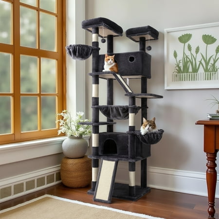 Einfach 81" Multi-Level Tall Cat Tree Tower, Larger Cat Condo with Hammock, Cozy Pussycat Perches, Sisal Scratching Posts, Blue