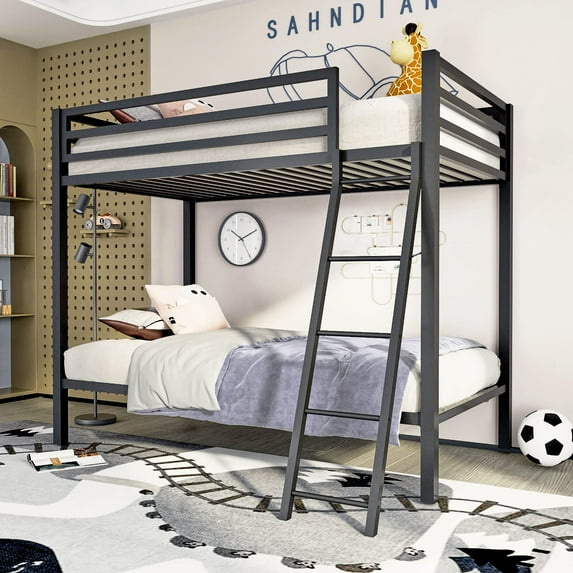 Einfach Bunk Bed for Junior, Twin over Twin Size Bed, Black