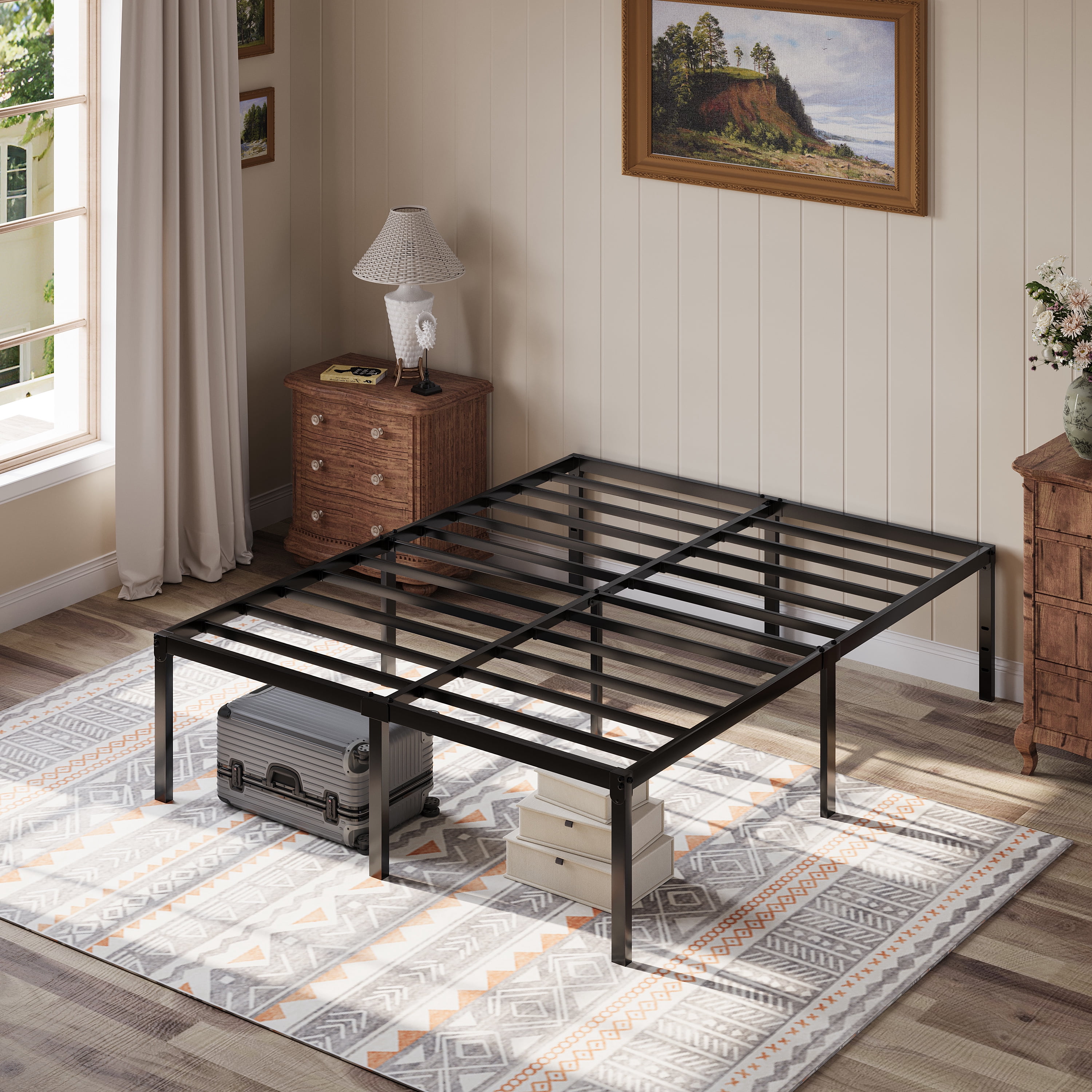 Einfach Full Bed Frame, 18'' Metal Platform Bed with 16.6'' Under-Bed Storage Space, Heavy Duty, No Box Spring Needed, Black