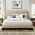 thumbnail image 1 of Einfach Full Bed Frame, Platform Bed Frame with Panel Upholstered Fabric Headboard, Beige, 1 of 7