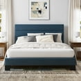 thumbnail image 1 of Einfach Full Bed Frame, Platform Bed Frame with Panel Upholstered Fabric Headboard, Blue, 1 of 6