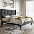 thumbnail image 1 of Einfach Full Bed Frame, Upholstered Platform Bed with Wingback and Geometric Headboard, Gray, 1 of 7