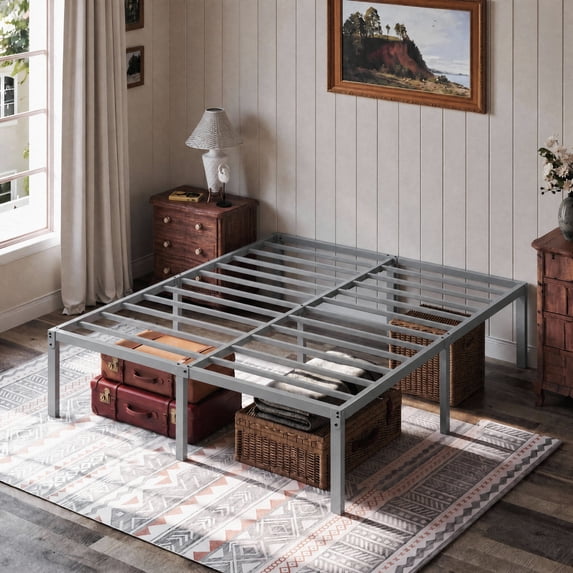 Einfach Full Bed Frame with Ample Under-Bed Storage Space, Heavy Duty, No Box Spring Needed, Gray