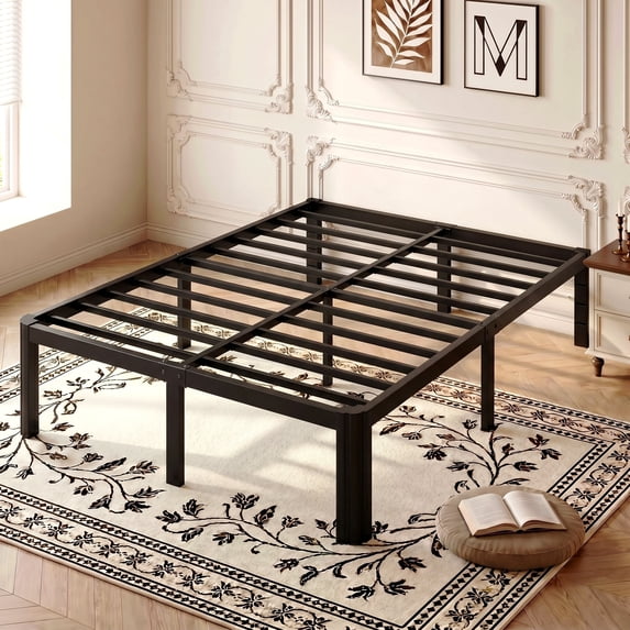 Einfach Full Size Bed Frame, Platform Metal Bed with Ample Under-Bed Storage Space, Upgraded Curved Bed Feet, 3500 LBS Capacity, Black