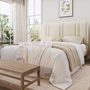 Einfach Full Size Bed Frame with Adjustable Upholstered Headboard, Velvet Fabric, Noise-Free, No Box Spring Needed, Easy Assembly, Cream