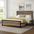 thumbnail image 1 of Einfach Full Size Metal Platform Bed Frame with Wooden Headboard & Footboard, Brown, 1 of 6