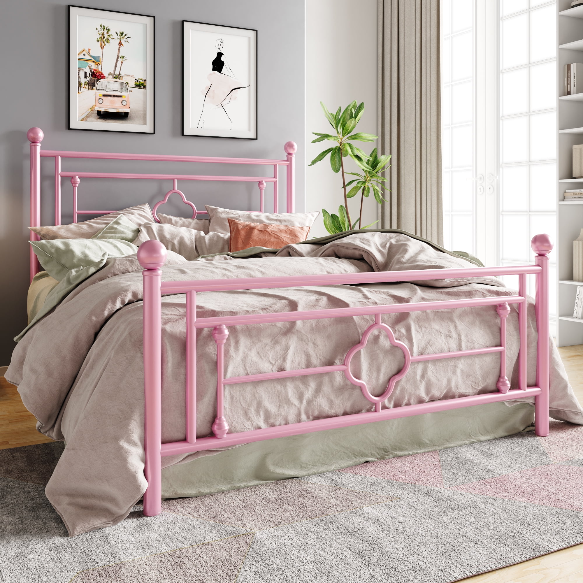 Pink metal bed frame discount