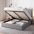 thumbnail image 1 of Einfach Full Size Lift Up Hydraulic Bed Frame, Upholstered Velvet Storage Headboard Platform Bed with LED Light and Built-in Charging Station, Grey, 1 of 9