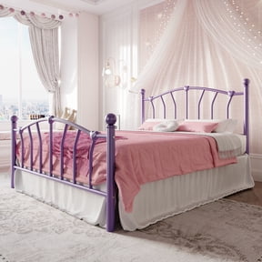 Einfach Full Bed Frame, Metal Platform Bed with Heart-Shaped Headboard and Footboard, 12.6'' Under-Bed Storage Space, No Box Spring Needed, Purple