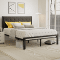 thumbnail image 1 of Einfach Full Size Platform Bed Frame with Button Tufted Headboard, Grey, 1 of 7