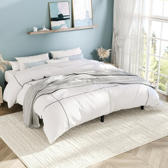 Einfach King Bed Frame, Heavy Duty Metal Platform Bed with Ample Under-bed Storage Space, No Box Spring Needed, Black