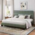 thumbnail image 1 of Einfach King Bed Frame, Platform Bed Frame with Panel Upholstered Chenile Fabric Headboard, Green, 1 of 7