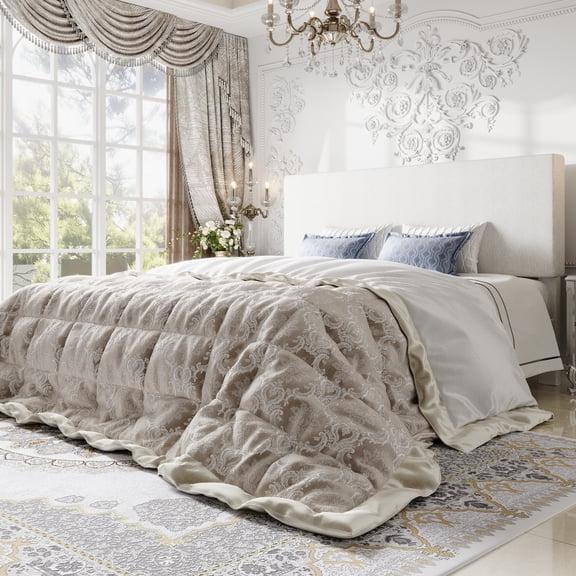 Einfach King Bed Frame, Platform Bed with Upholstered Adjustable Headboard, White, Nubby Fabric