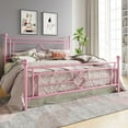 thumbnail image 1 of Einfach King Size Heavy Metal Bed with Vintage Headboard Pattern, Pink, 1 of 7