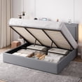 thumbnail image 1 of Einfach King Size Lift Up Hydraulic Bed Frame, Upholstered Velvet Storage Headboard Platform Bed with LED Light and Built-in Charging Station, Grey, 1 of 9
