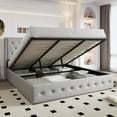 thumbnail image 1 of Einfach King Size Lift up Platform Storage Bed Frame with Fabric Upholstered Wingback Button Tufted Headboard, Light Gray, 1 of 8