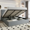 thumbnail image 1 of Einfach King Size Lift up Platform Storage Bed Frame with Fabric Upholstered Wingback Panel Headboard, Blue Gray, 1 of 11