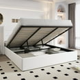 thumbnail image 1 of Einfach King Size Lift up Platform Storage Bed Frame with Velvet Upholstered Wingback Panel Headboard, White, 1 of 11
