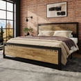 thumbnail image 1 of Einfach King Size Metal Platform Bed Frame with Wooden Headboard & Footboard, Brown, 1 of 4