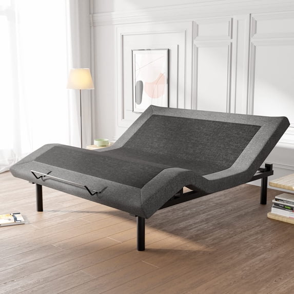 Einfach King Size Motorized Upholstered Adjustable Bed Base 2.0, Wireless Remote