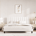 thumbnail image 1 of Einfach King Size Platform Bed Frame with Upholstered Velvet Vertical Headboard, White, 1 of 5