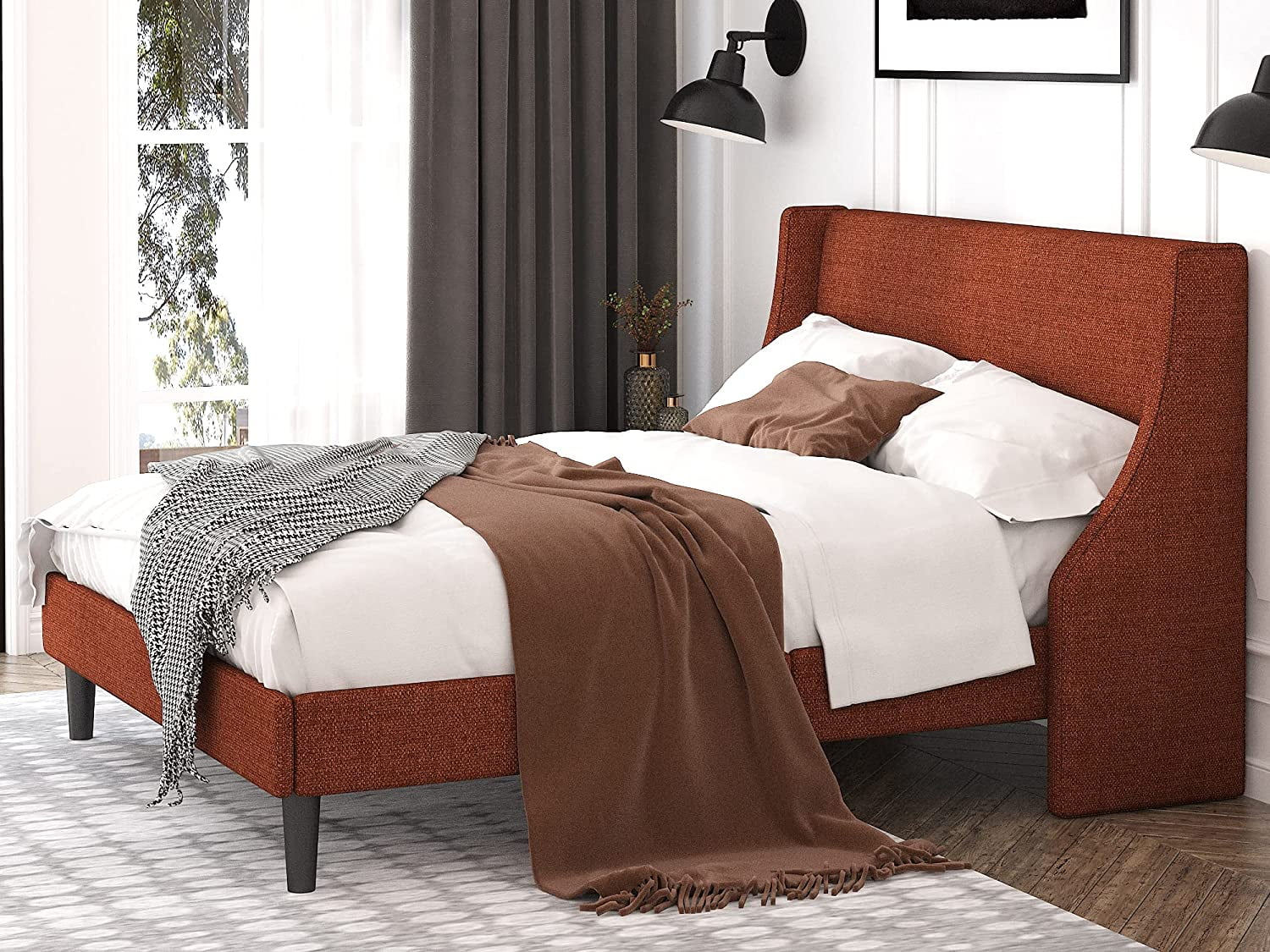 Einfach King Size Upholstery Platform Bed Frame with Storage Wingback Headboard Dark Grey Walmart