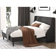 Einfach King Size Platform Bed Frame with Wingback Headboard, Dark Grey